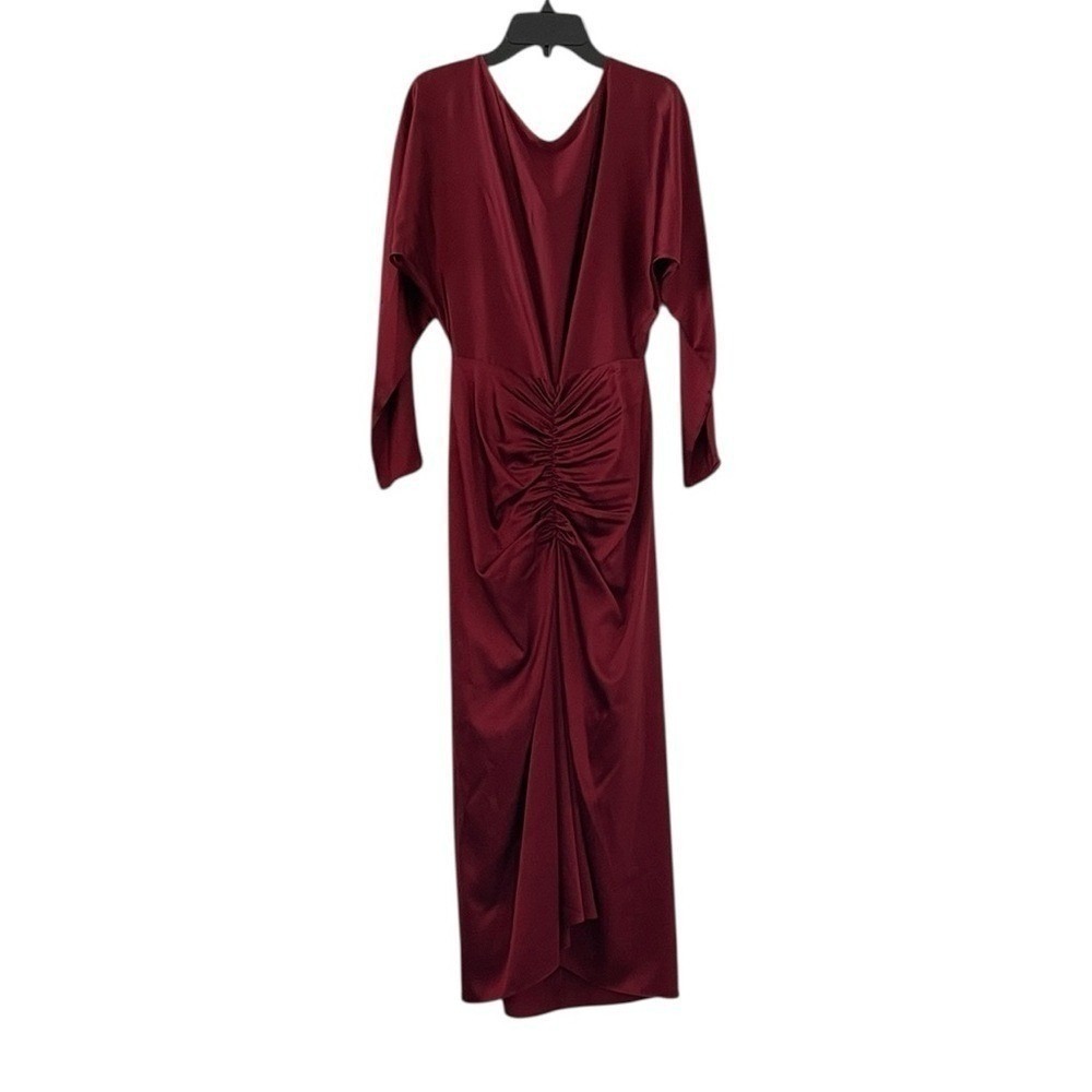 Veronica Beard Women's Dark Wine Red Sabri Silk Ruched Maxi Dress Size 0